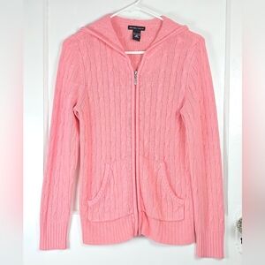 New York & Company Pink Front Zip Cable Knit Cardigan Small/ Medium